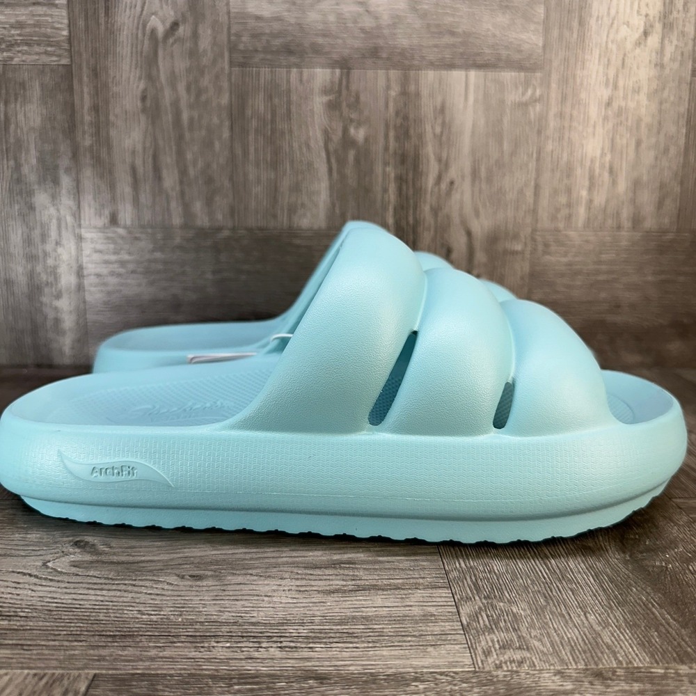 Skechers Arch Fit‎ Slides Womens 10 Aqua Blue Comfort Foam Sandal NEW 111643